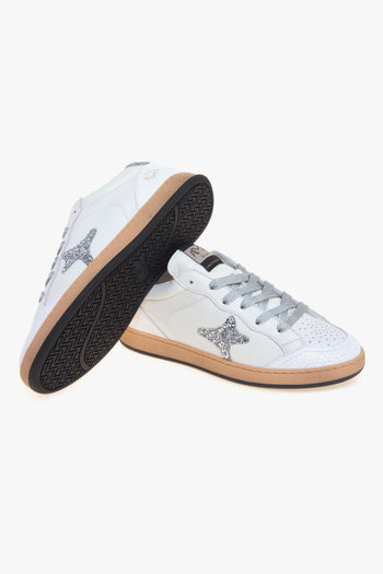 Sneaker modello Sun in pelle con logo e talloncino in glitter argento - 4