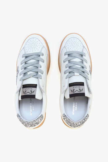 Sneaker modello Sun in pelle con logo e talloncino in glitter argento - 5