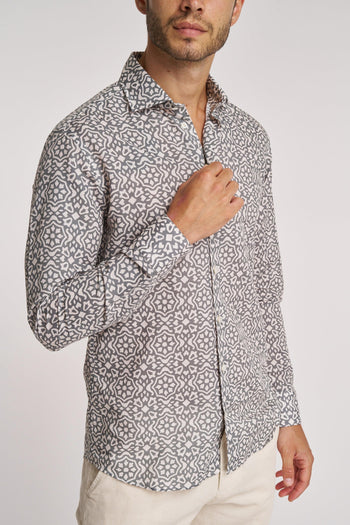 Camicia in misto lino con fantasia - 3