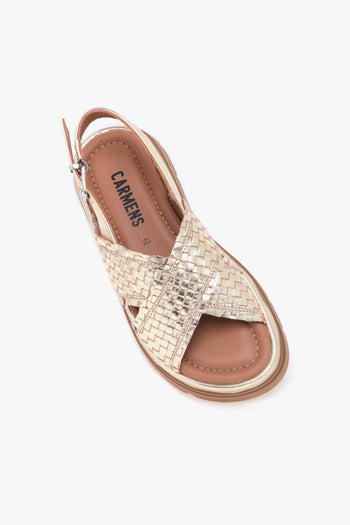 Sandalo in pelle intrecciata laminata con doppia fascia incrociata - 4