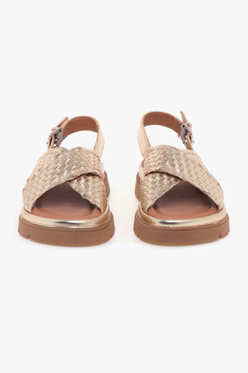 Sandalo in pelle intrecciata laminata con doppia fascia incrociata - 5