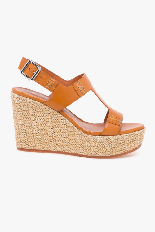 Sandalo in pelle con t-bar e zeppa in corda 105 mm