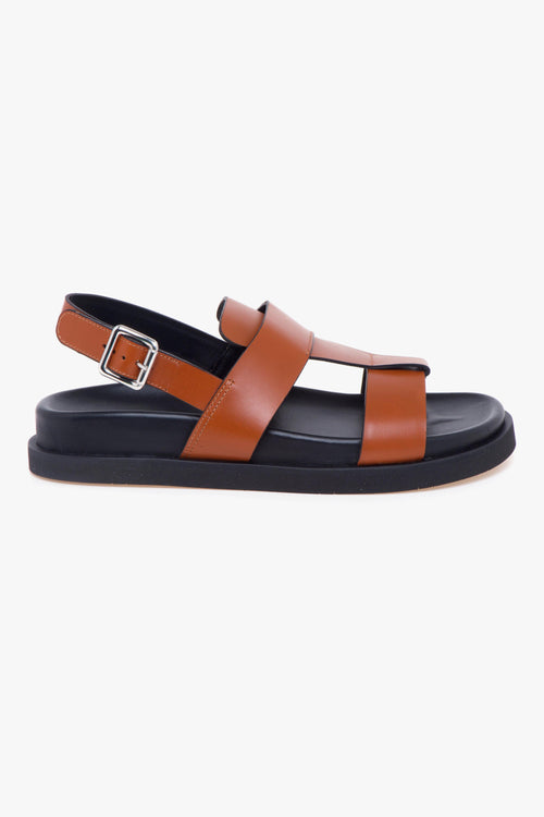 Sandalo basso in pelle a taglio vivo con T-bar e fussbet