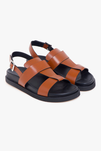 Sandalo basso in pelle a taglio vivo con T-bar e fussbet - 2