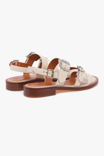 Sandalo basso in pelle con cinturini regolabili e fondo cuoio BIANCO - 3