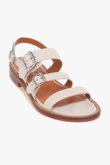 Sandalo basso in pelle con cinturini regolabili e fondo cuoio BIANCO - 4