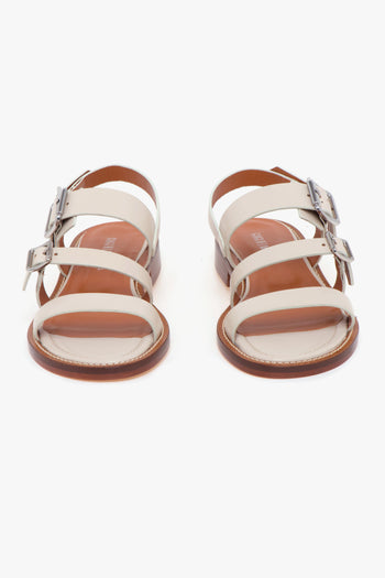 Sandalo basso in pelle con cinturini regolabili e fondo cuoio BIANCO - 5