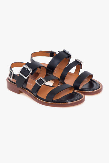 Sandalo basso in pelle con cinturini regolabili e fondo cuoio - 2