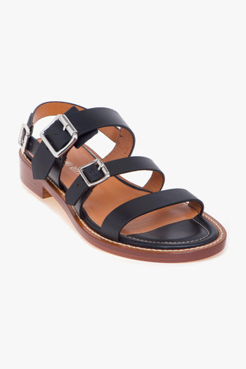 Sandalo basso in pelle con cinturini regolabili e fondo cuoio - 4