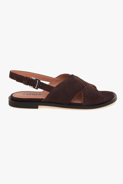 Sandalo flat in camoscio con doppia fascia incrociata