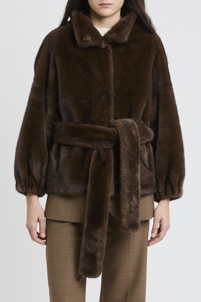 Ecopelliccia corta con cintura removibile