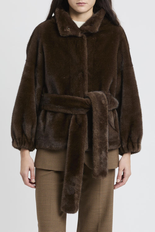 Ecopelliccia corta con cintura removibile