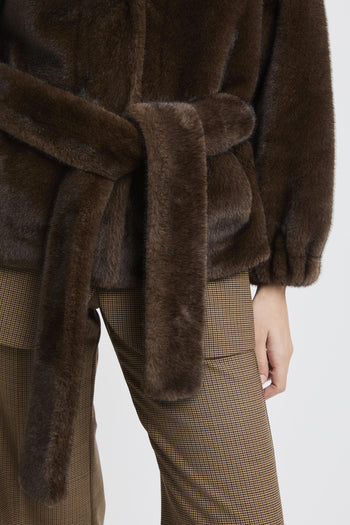 Ecopelliccia corta con cintura removibile - 5