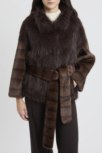 Ecopelliccia corta con cintura removibile - 3