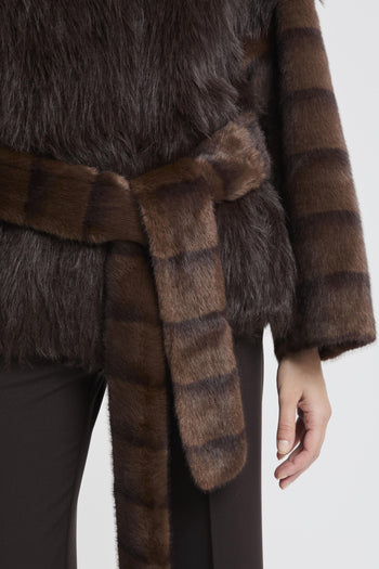 Ecopelliccia corta con cintura removibile - 6