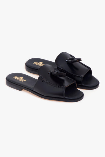 Ciabatta/sandalo flat Will in pelle spazzolata con nappine - 2