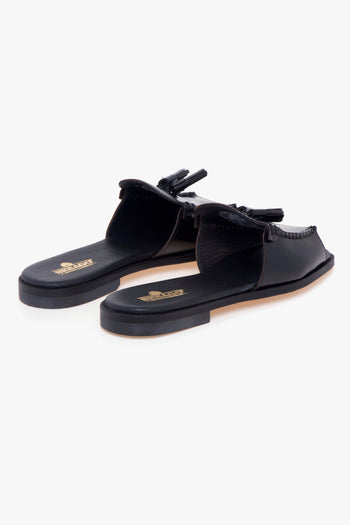 Ciabatta/sandalo flat Will in pelle spazzolata con nappine - 3