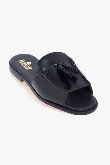 Ciabatta/sandalo flat Will in pelle spazzolata con nappine - 4