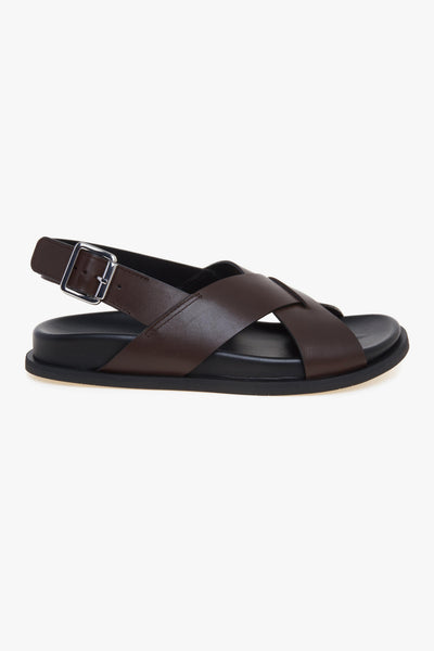 Sandalo flat in pelle a taglio vivo con fussbett e fasce incrociate
