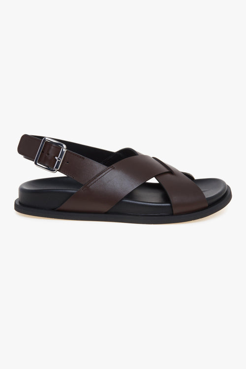 Sandalo flat in pelle a taglio vivo con fussbett e fasce incrociate
