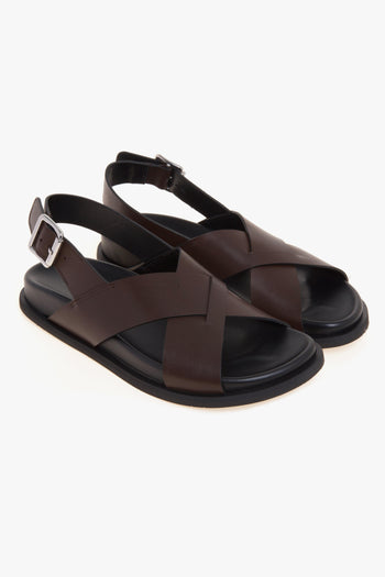 Sandalo flat in pelle a taglio vivo con fussbett e fasce incrociate - 2