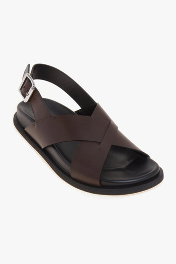 Sandalo flat in pelle a taglio vivo con fussbett e fasce incrociate - 4