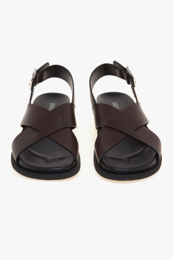 Sandalo flat in pelle a taglio vivo con fussbett e fasce incrociate - 5