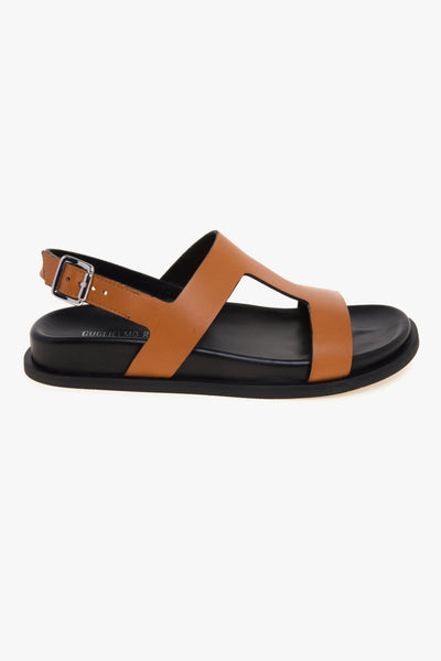 Sandalo flat in pelle a taglio vivo con fussbett e doppia fascia