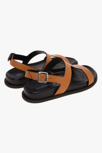 Sandalo flat in pelle a taglio vivo con fussbett e doppia fascia - 3