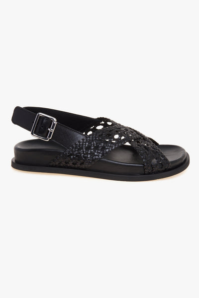 Sandalo flat in pelle intrecciata con fussbett