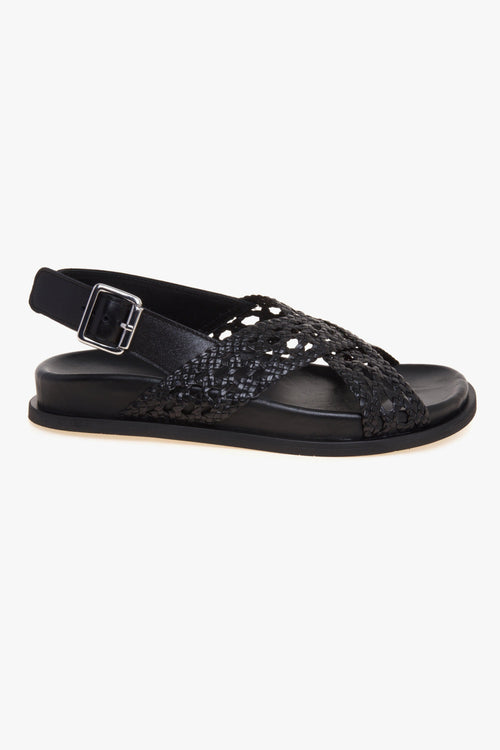 Sandalo flat in pelle intrecciata con fussbett