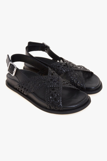 Sandalo flat in pelle intrecciata con fussbett - 2