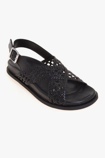 Sandalo flat in pelle intrecciata con fussbett - 4