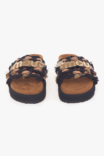 Ciabatta con frange e maxi logo in metallo - 5