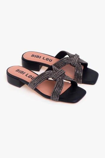 Ciabatta in pelle con strass - 2