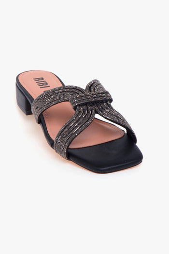 Ciabatta in pelle con strass - 4