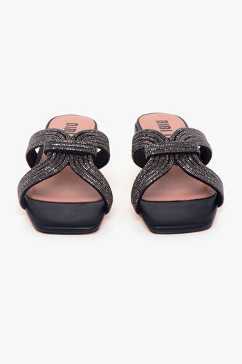 Ciabatta in pelle con strass - 5