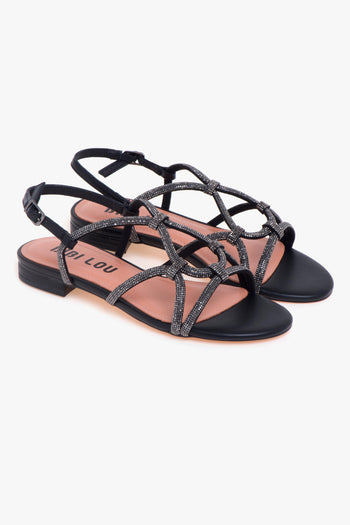 Sandalo flat in pelle con strass NERO - 2