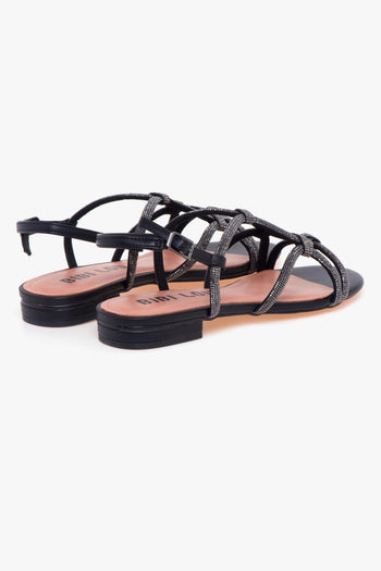 Sandalo flat in pelle con strass NERO - 3