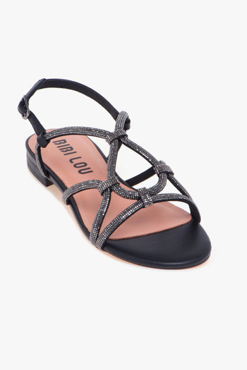 Sandalo flat in pelle con strass NERO - 4