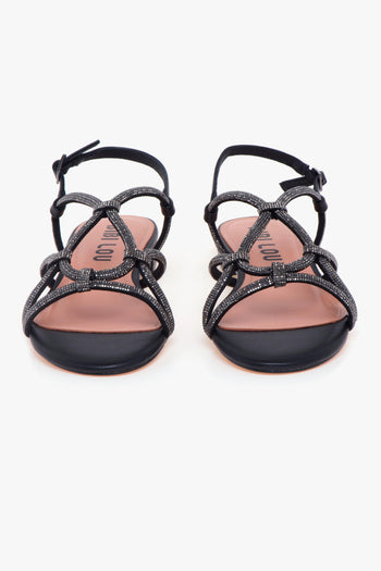 Sandalo flat in pelle con strass NERO - 5