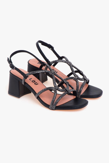 Sandalo in pelle con strass - 2