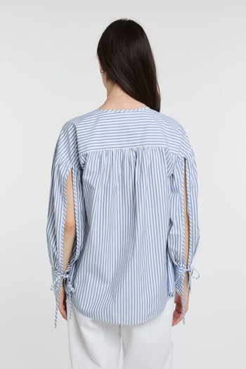 Blusa a righe in popeline con fiocchi davanti - 5