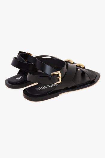 Sandalo flat in pelle con infradito e accessorio in metallo - 3