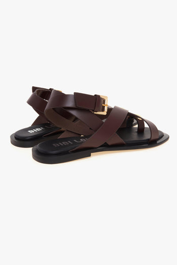 Sandalo flat in pelle con infradito e accessorio in metallo - 3
