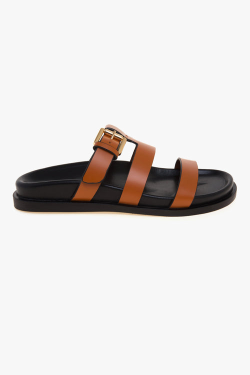 Sandalo flat in pelle con fussbett e tirpla fascia