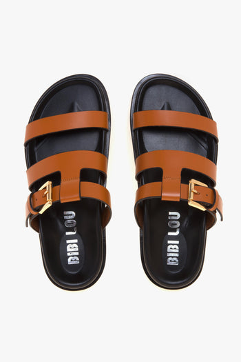 Sandalo flat in pelle con fussbett e tirpla fascia - 5