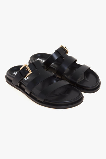 Sandalo flat in pelle con fussbett e tirpla fascia - 2