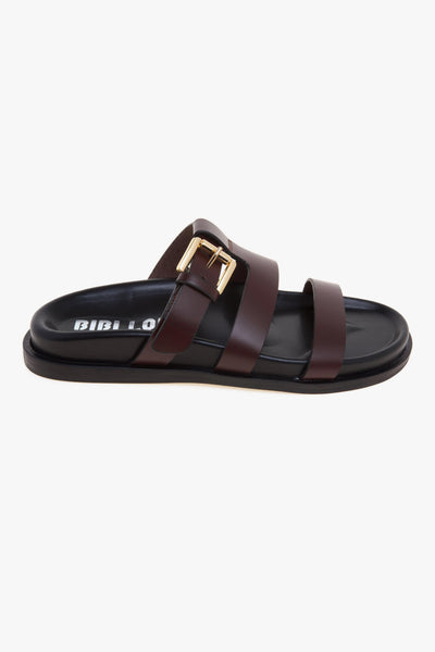 Sandalo flat in pelle con fussbett e tirpla fascia