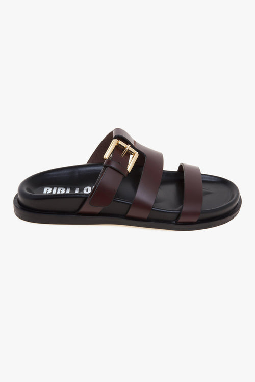 Sandalo flat in pelle con fussbett e tirpla fascia